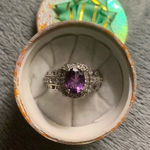 Genuine Amethyst and zircon sterling silver ring